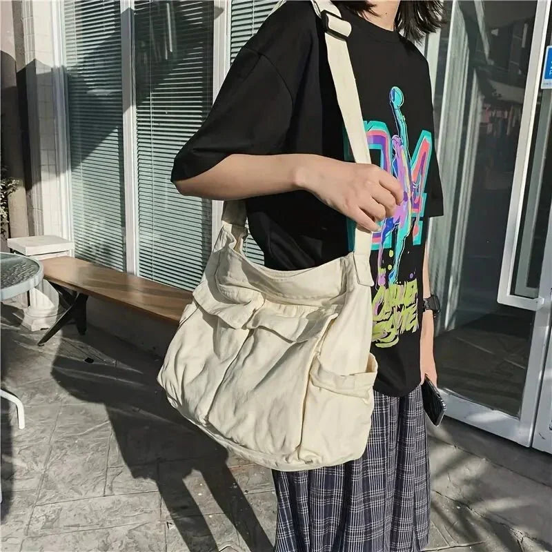 Canvas-Schultertasche für Damen – Vintage und geräumig