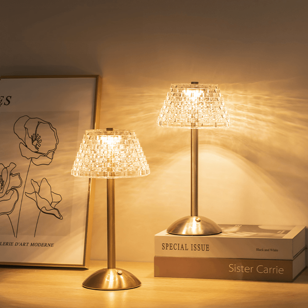 Kabellose Tischlampe - Kristallglas - Touch-Bedienung - Eleganter Hotel-Stil