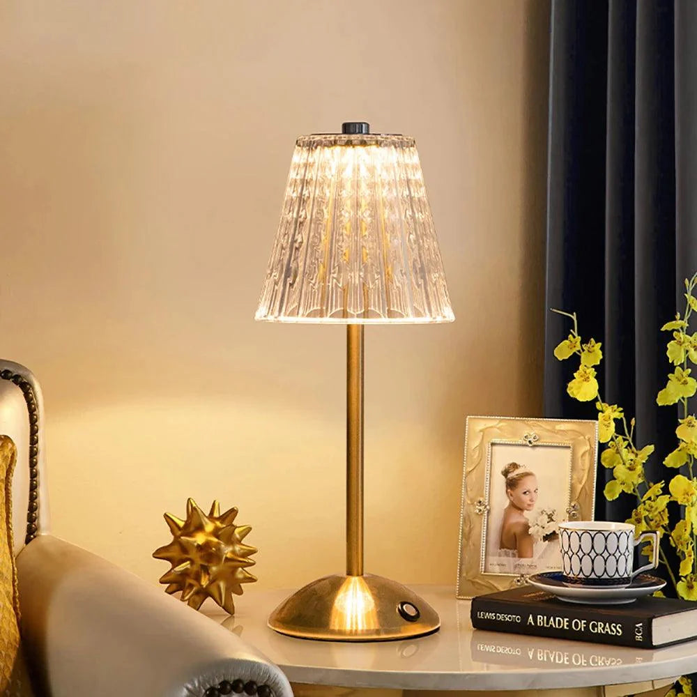 Kabellose Tischlampe - Kristallglas - Touch-Bedienung - Eleganter Hotel-Stil