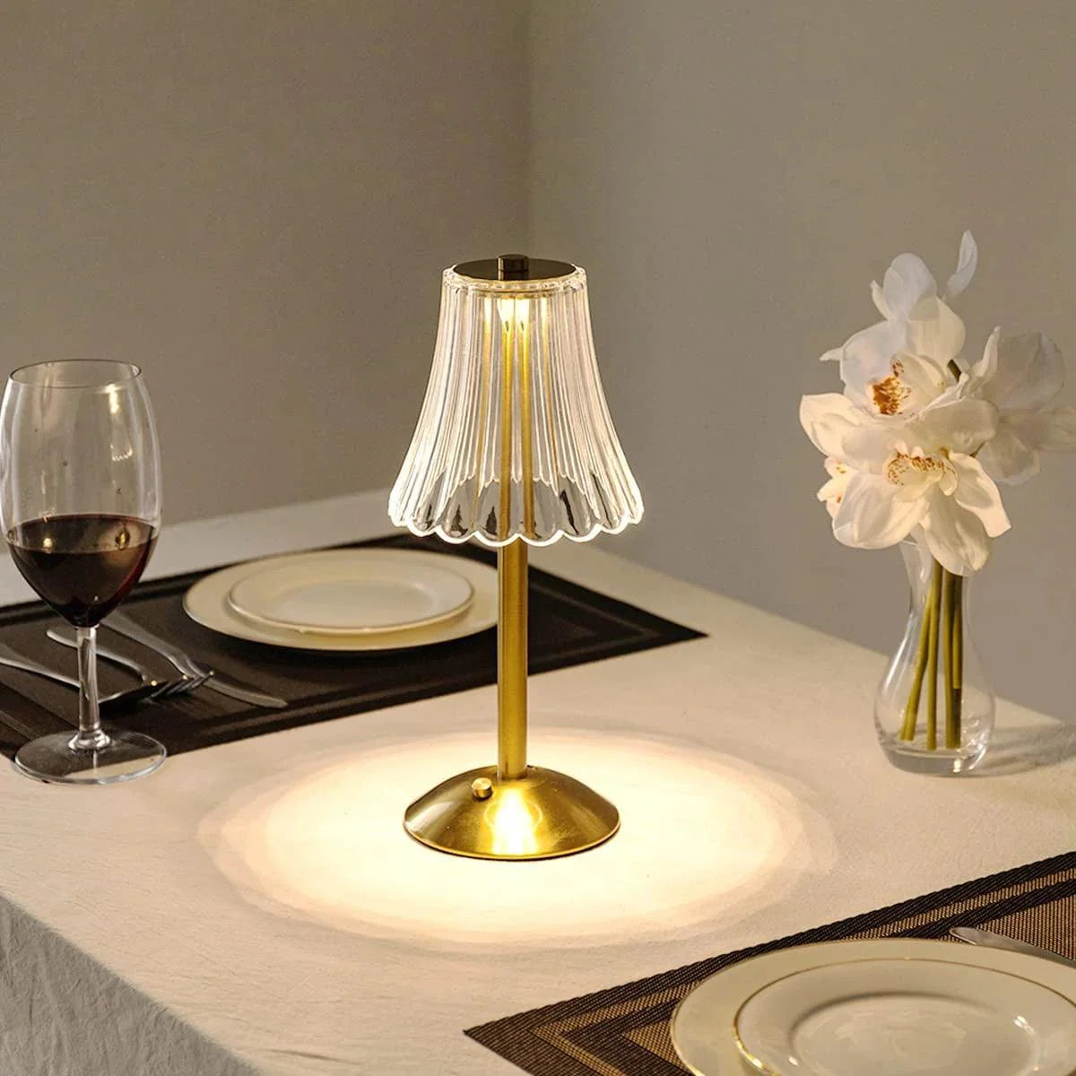 Kabellose Tischlampe - Kristallglas - Touch-Bedienung - Eleganter Hotel-Stil