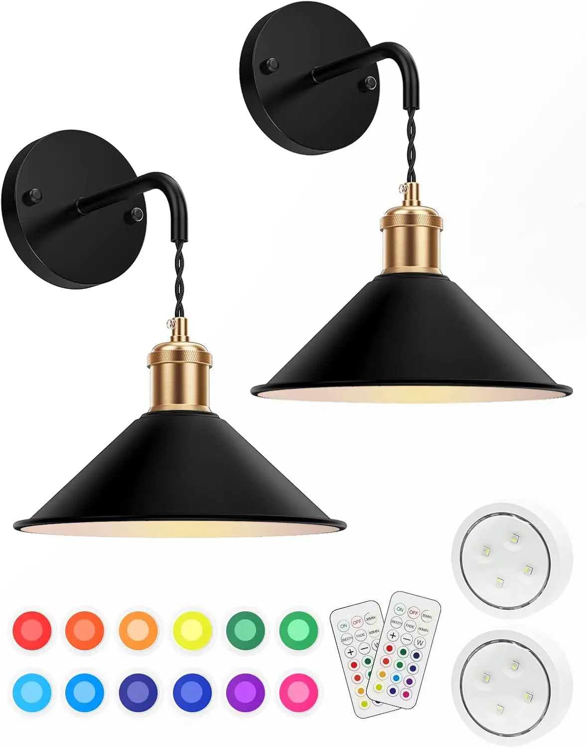 Kabelloses Wandlampen-Set (2er-Pack) mit Fernbedienung – Dimmbare RGB-Wandleuchten mit Timer und Memory-Funktion