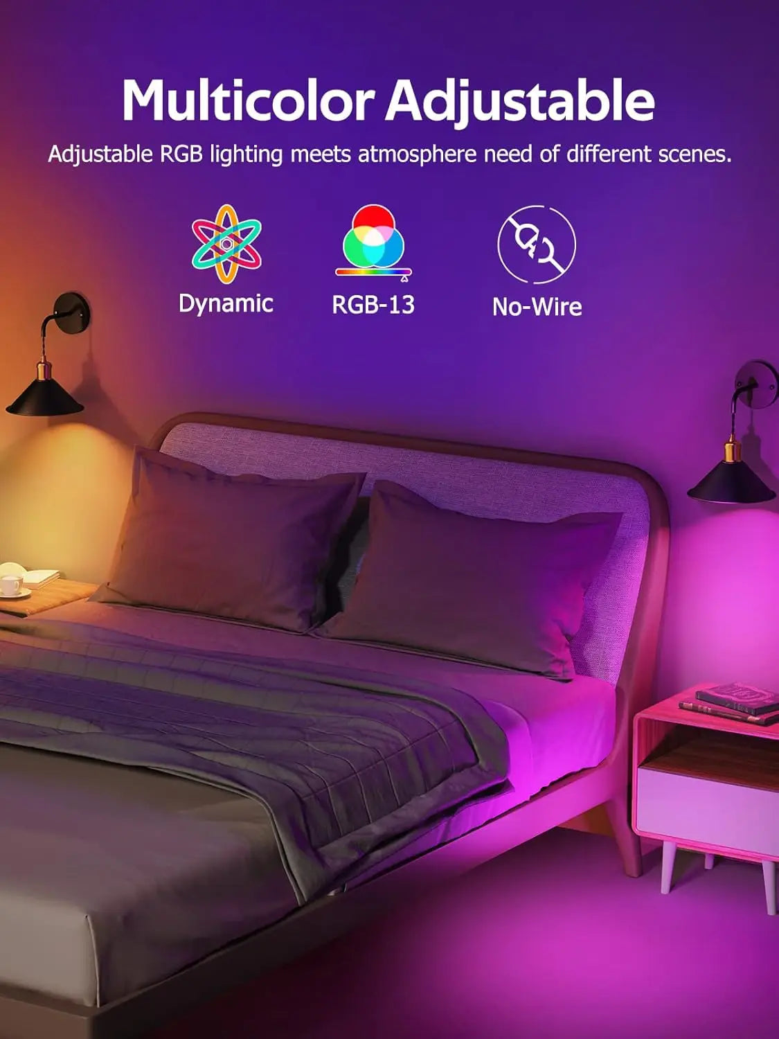 Kabelloses Wandlampen-Set (2er-Pack) mit Fernbedienung – Dimmbare RGB-Wandleuchten mit Timer und Memory-Funktion