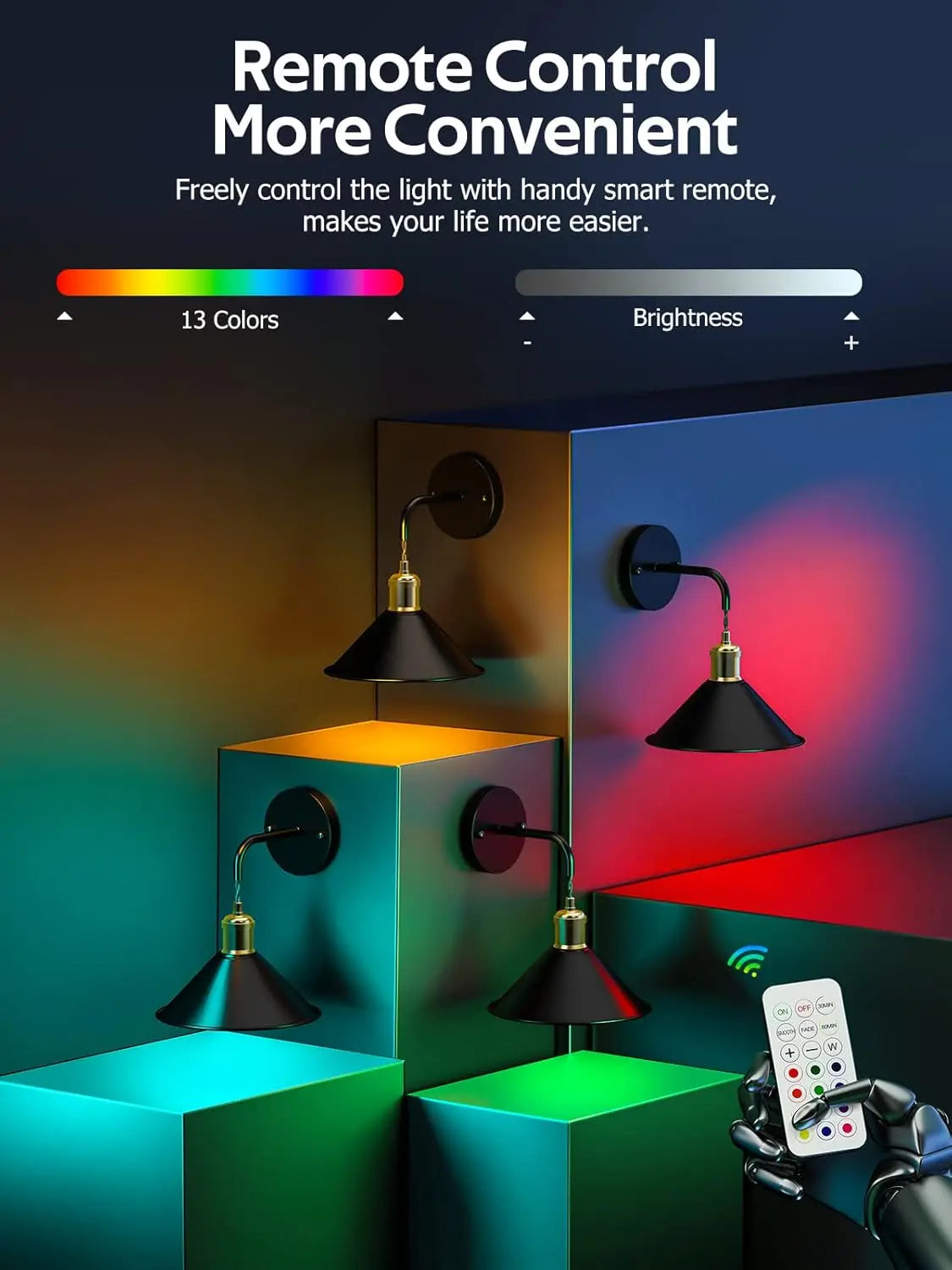 Kabelloses Wandlampen-Set (2er-Pack) mit Fernbedienung – Dimmbare RGB-Wandleuchten mit Timer und Memory-Funktion