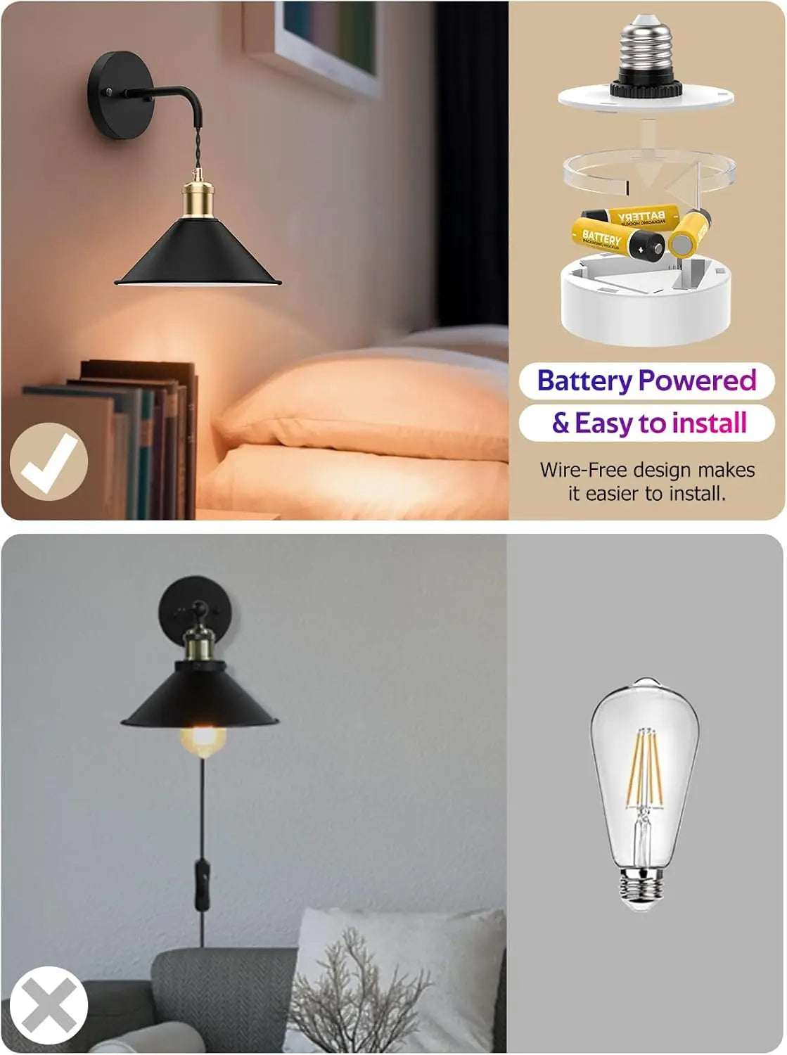 Kabelloses Wandlampen-Set (2er-Pack) mit Fernbedienung – Dimmbare RGB-Wandleuchten mit Timer und Memory-Funktion