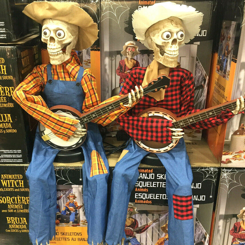 Lustige animierte duellierende Banjo-Skelette