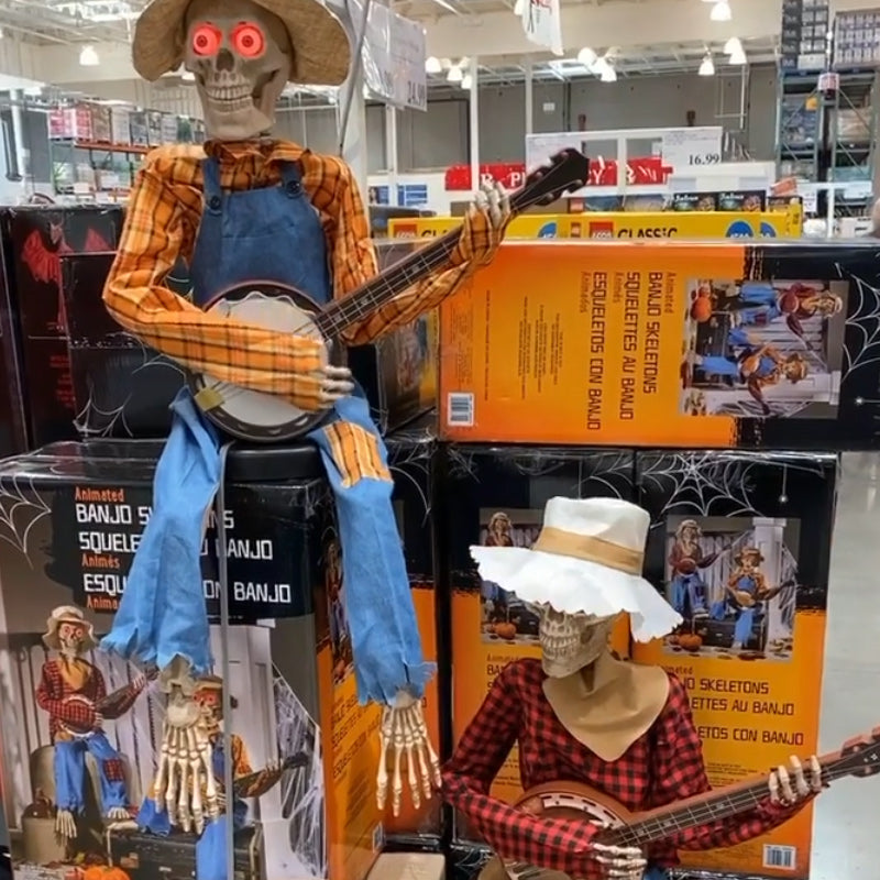 Lustige animierte duellierende Banjo-Skelette