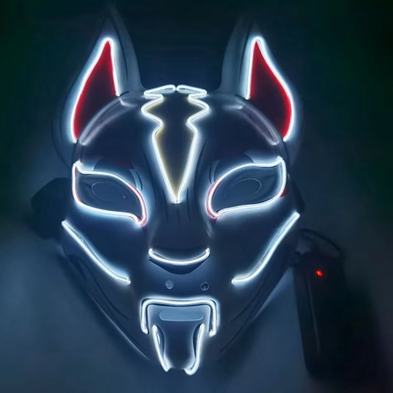 Leuchtende LED-Vollgesichts-Fuchsmaske für Halloween und Cosplay