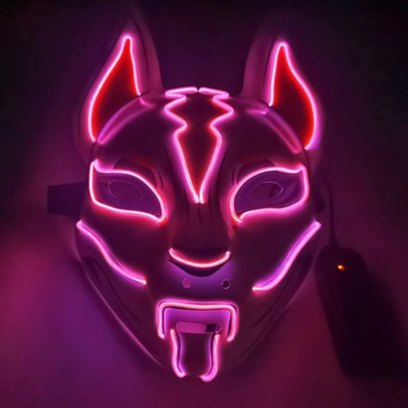 Leuchtende LED-Vollgesichts-Fuchsmaske für Halloween und Cosplay