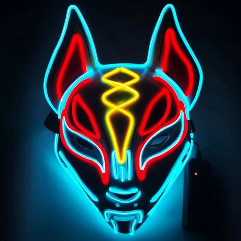 Leuchtende LED-Vollgesichts-Fuchsmaske für Halloween und Cosplay