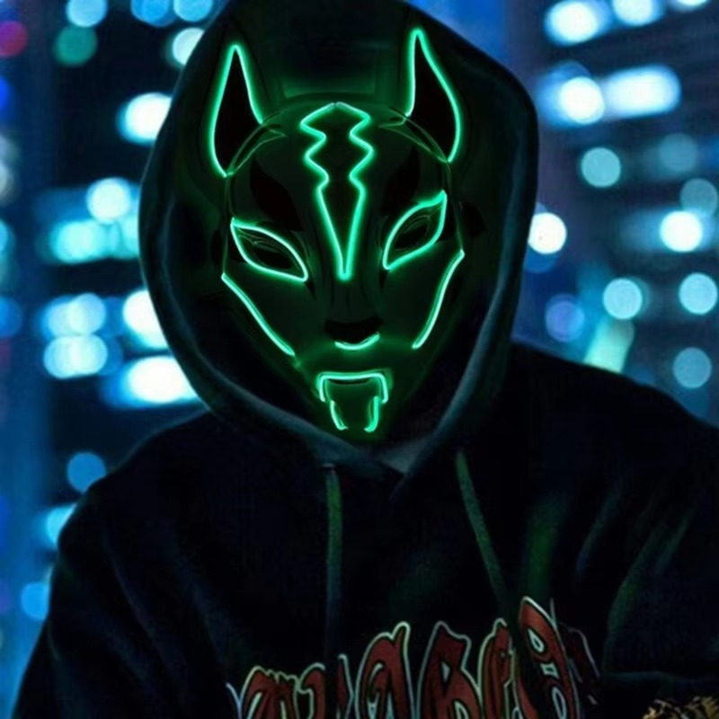 Leuchtende LED-Vollgesichts-Fuchsmaske für Halloween und Cosplay