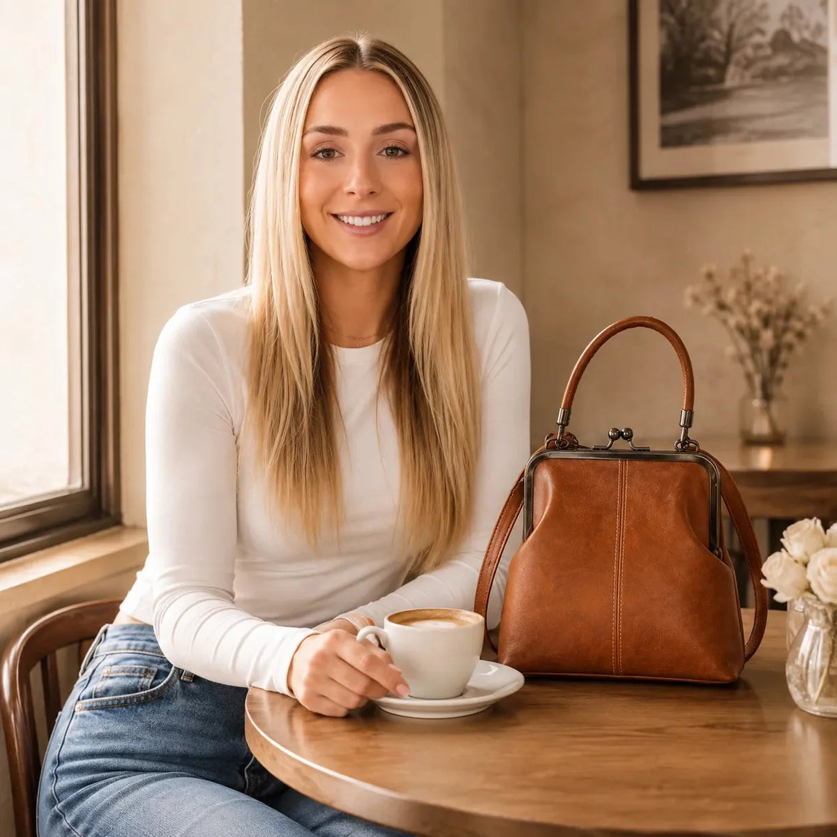 Vintage Bügeltasche Crossbody Umhängetasche mit Henkel oben