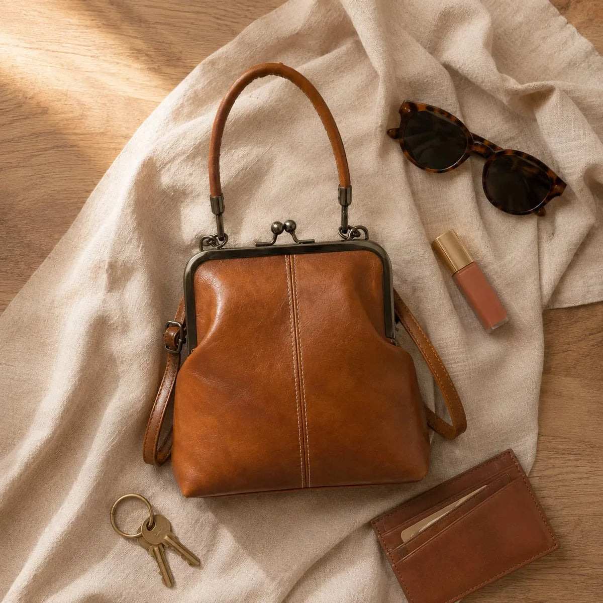 Vintage Bügeltasche Crossbody Umhängetasche mit Henkel oben