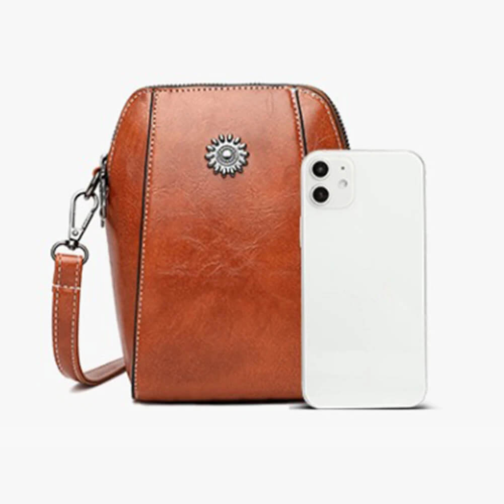Vintage Damen Leder Crossbody Tasche - Verstellbarer Schultergurt, kompaktes Design und eleganter Stil