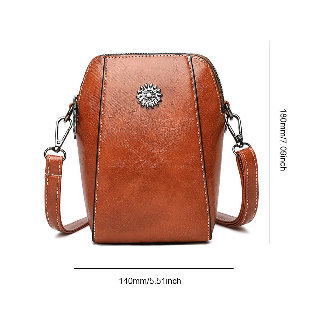 Vintage Damen Leder Crossbody Tasche - Verstellbarer Schultergurt, kompaktes Design und eleganter Stil