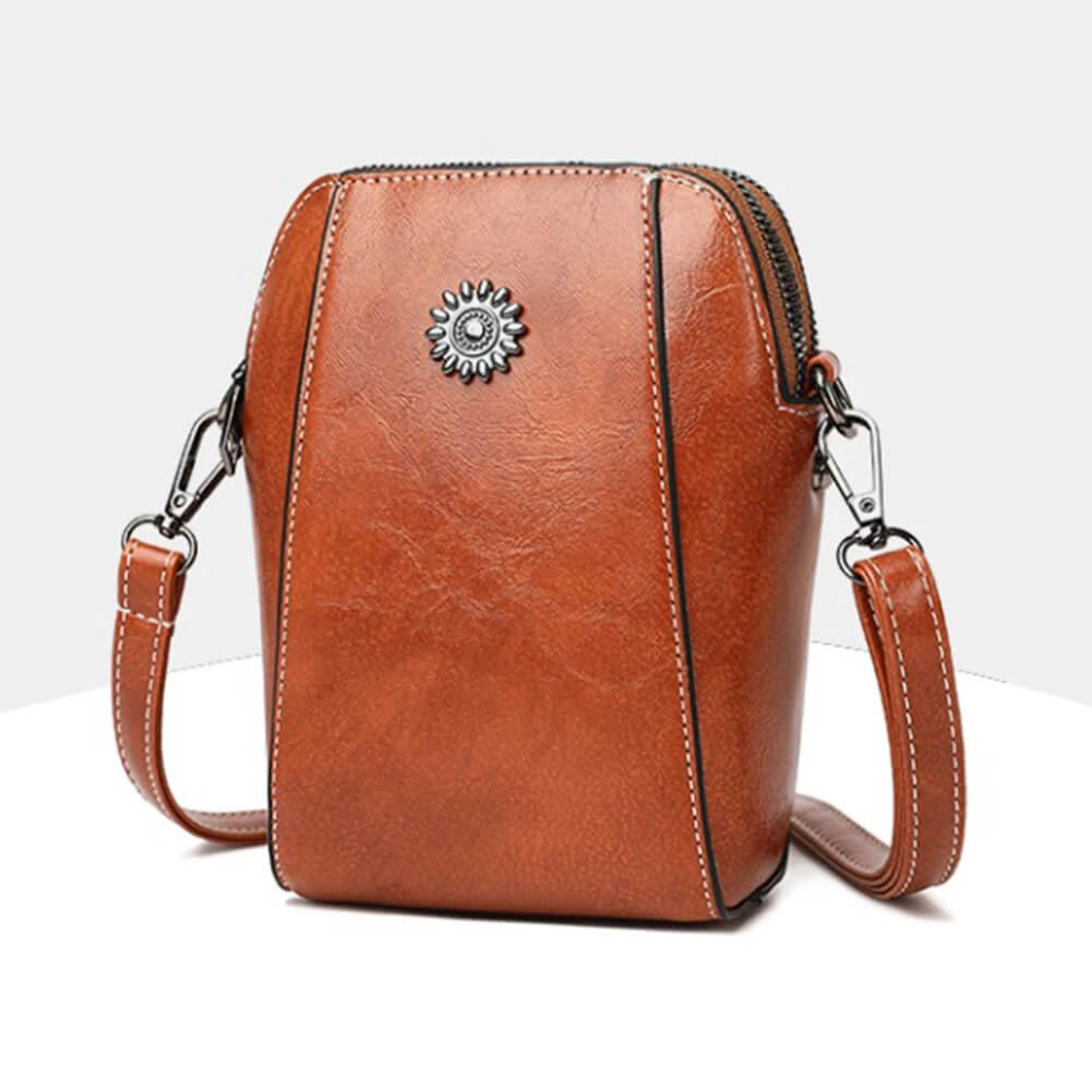 Vintage Damen Leder Crossbody Tasche - Verstellbarer Schultergurt, kompaktes Design und eleganter Stil