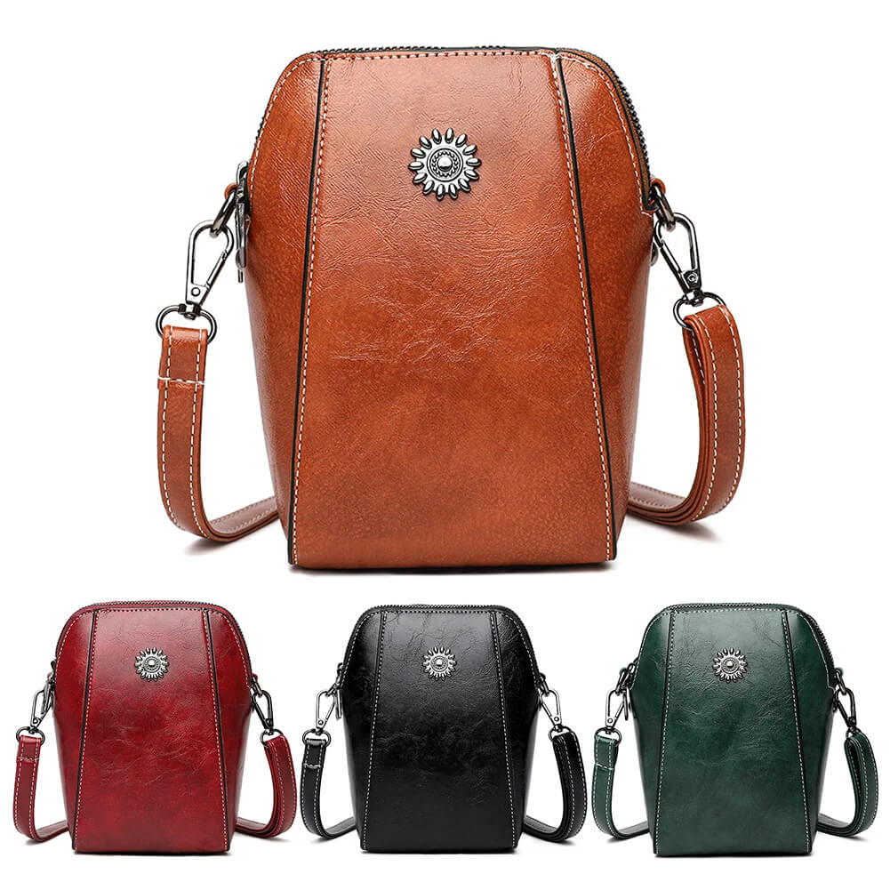 Vintage Damen Leder Crossbody Tasche - Verstellbarer Schultergurt, kompaktes Design und eleganter Stil