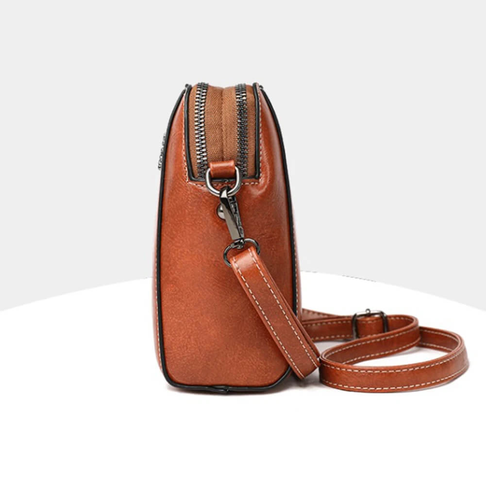Vintage Damen Leder Crossbody Tasche - Verstellbarer Schultergurt, kompaktes Design und eleganter Stil