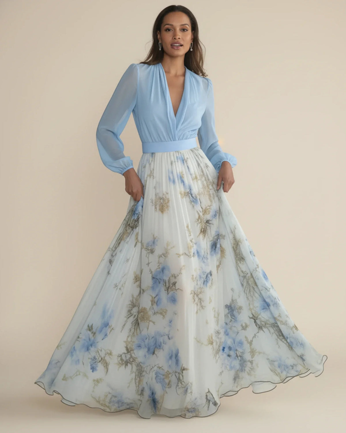 Maxikleid für Damen in A-Linie mit Blumenmuster