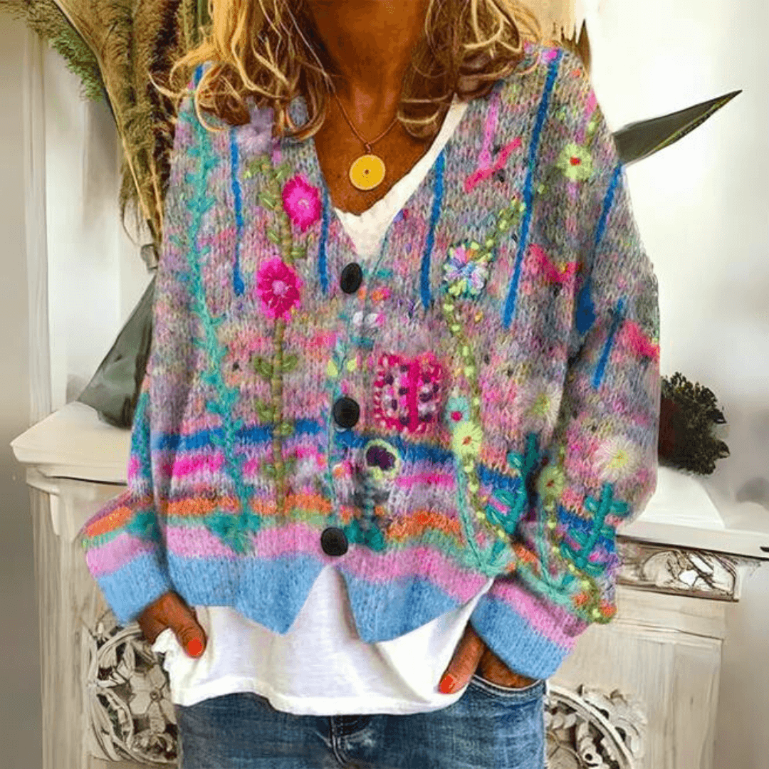 Damen-Cardigan mit Blumenmuster und Knöpfen