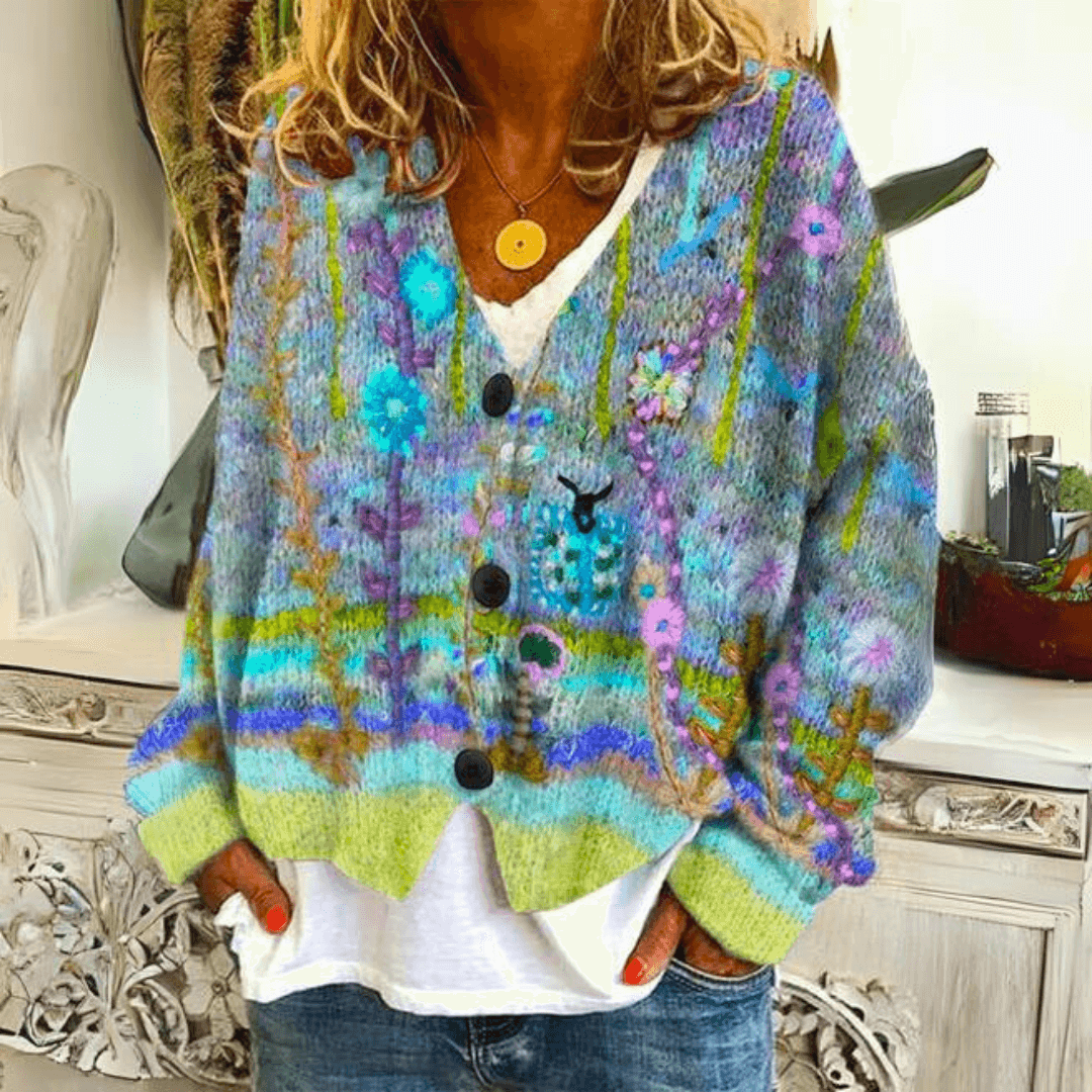 Damen-Cardigan mit Blumenmuster und Knöpfen