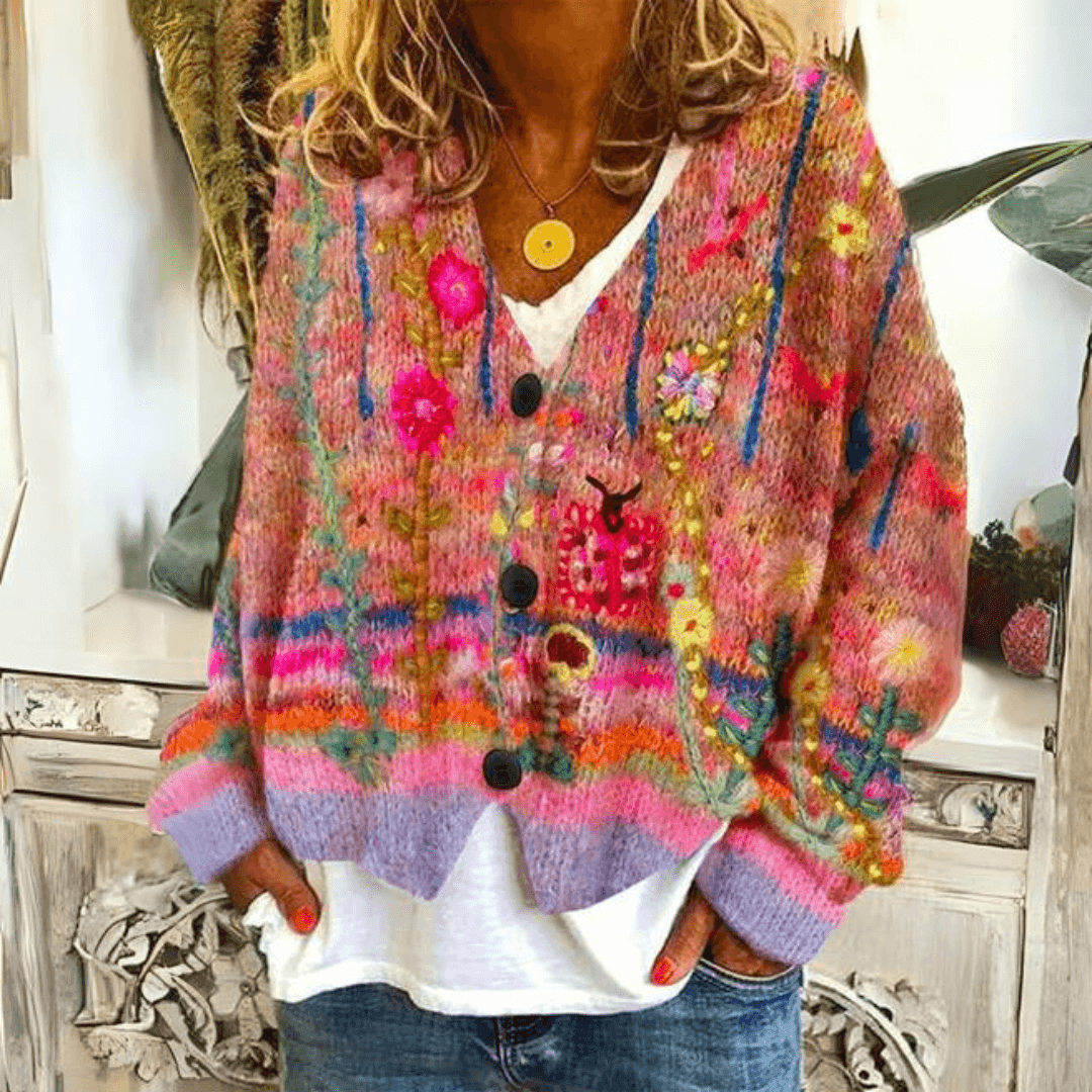 Damen-Cardigan mit Blumenmuster und Knöpfen
