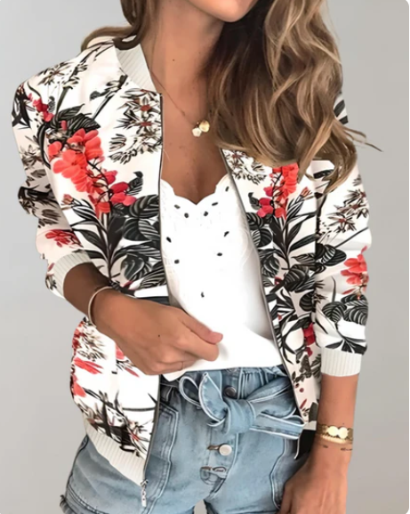 Damen-Bomberjacke mit Blumenmuster