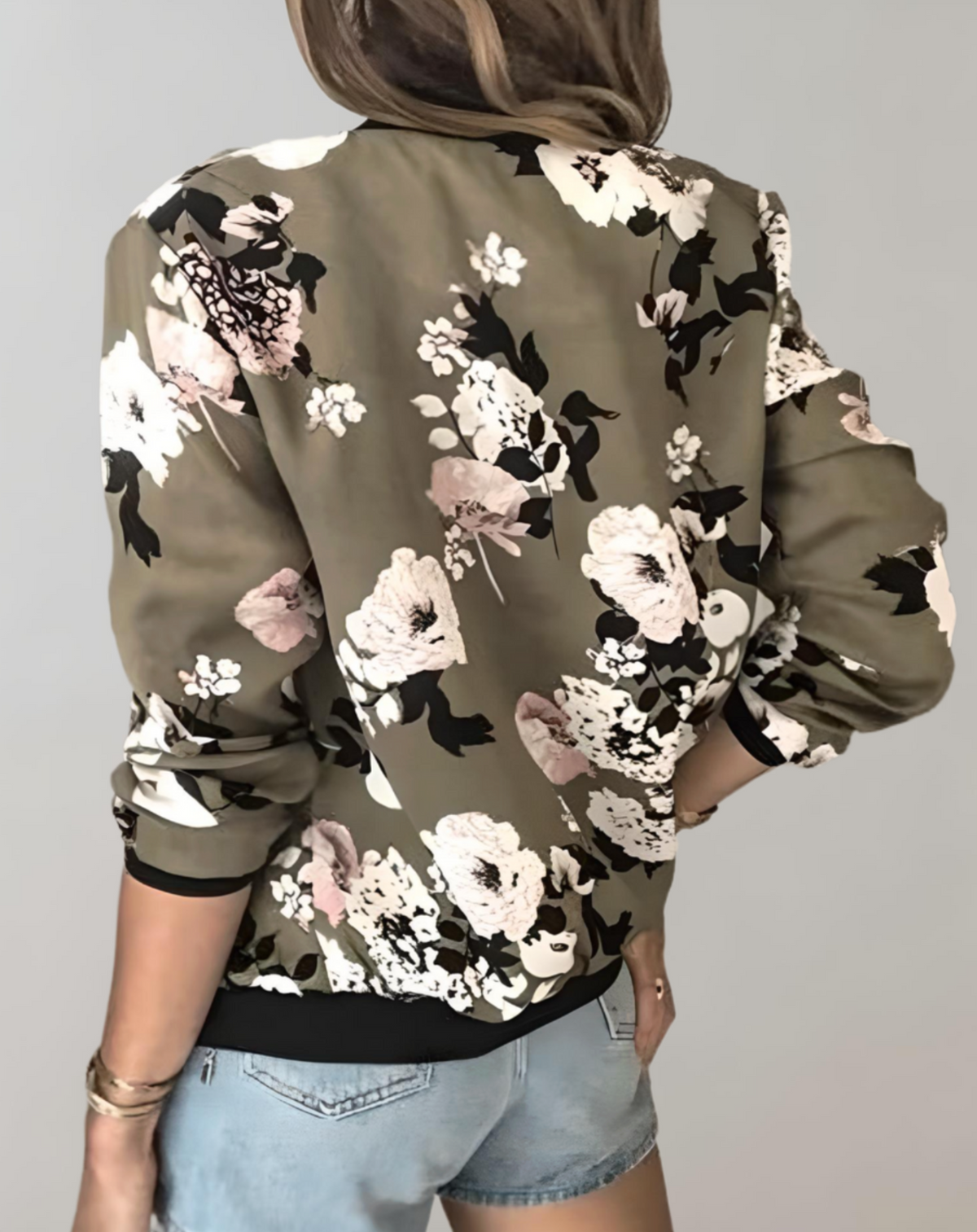 Damen-Bomberjacke mit Blumenmuster