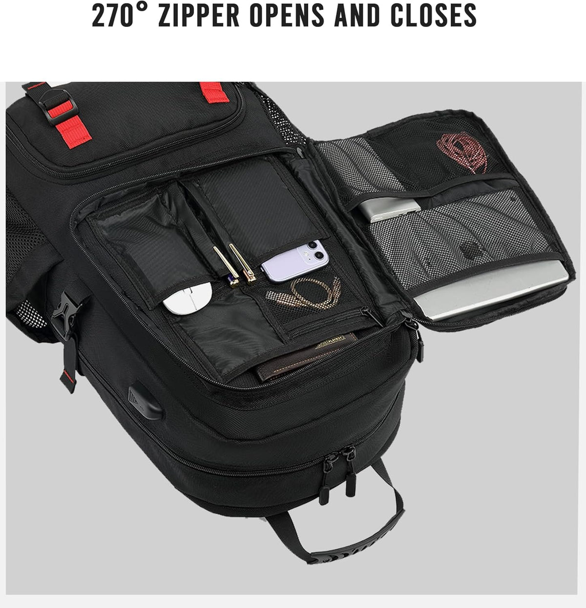 Wasserdichter 60-Liter-Reiserucksack mit USB-Anschluss und Schuhfach