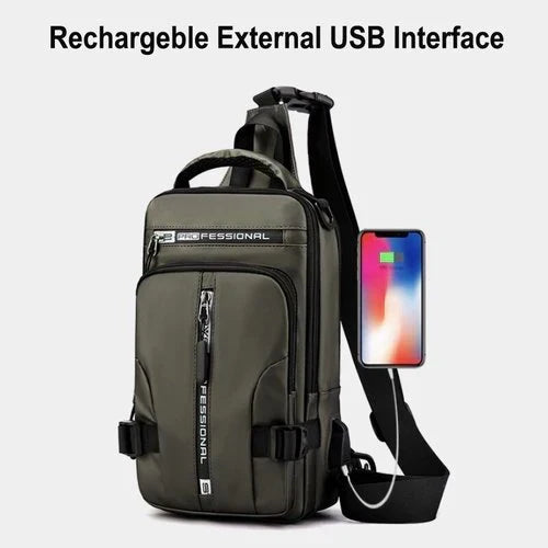 Wasserdichte, diebstahlsichere Herren-Schultertasche mit USB-Ladeanschluss
