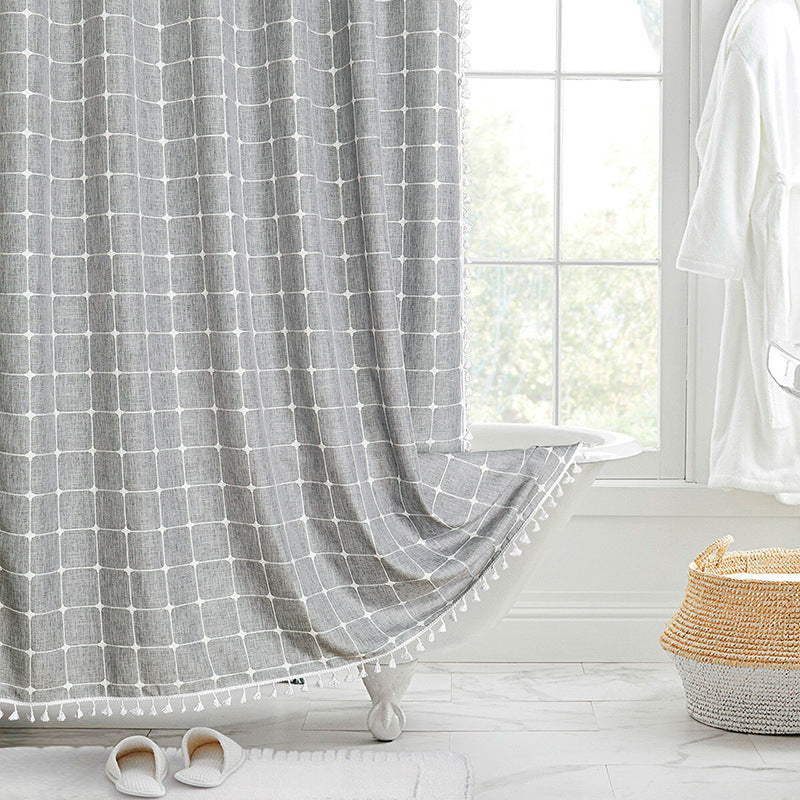 Wasserdichter Leinen-Duschvorhang im Boho-Farmhouse-Stil