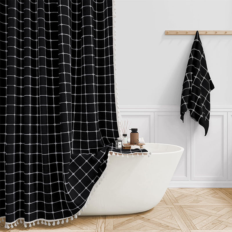 Wasserdichter Leinen-Duschvorhang im Boho-Farmhouse-Stil
