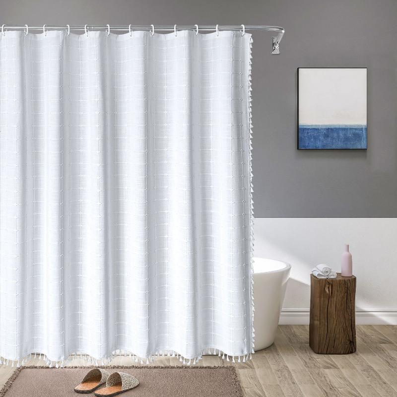 Wasserdichter Leinen-Duschvorhang im Boho-Farmhouse-Stil