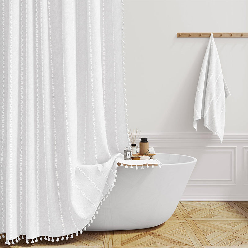 Wasserdichter Leinen-Duschvorhang im Boho-Farmhouse-Stil