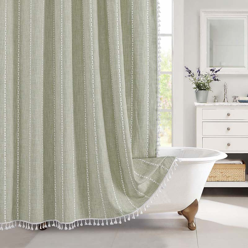 Wasserdichter Leinen-Duschvorhang im Boho-Farmhouse-Stil