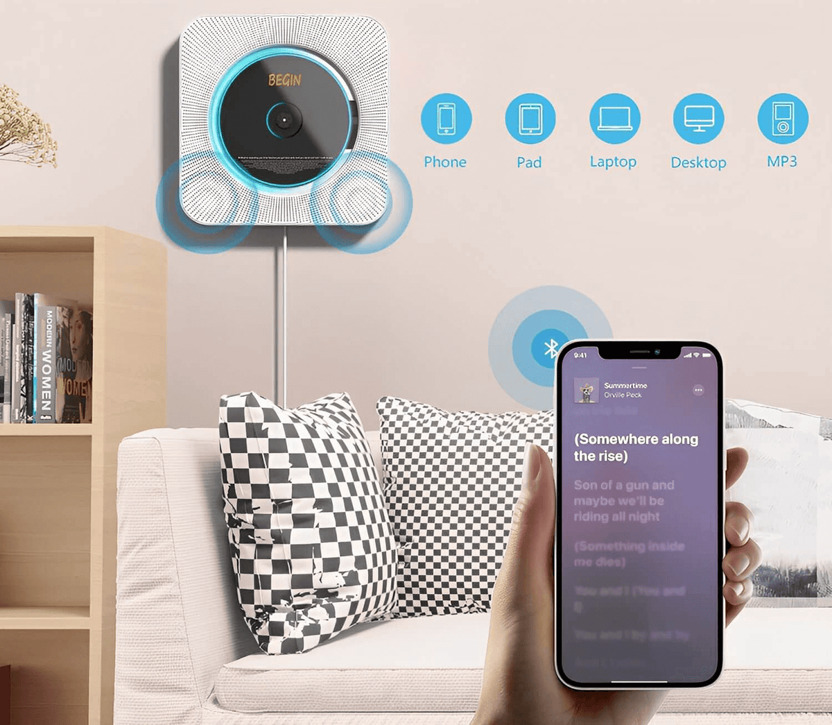 Wandmontierter CD-Player & Bluetooth-Lautsprechersystem