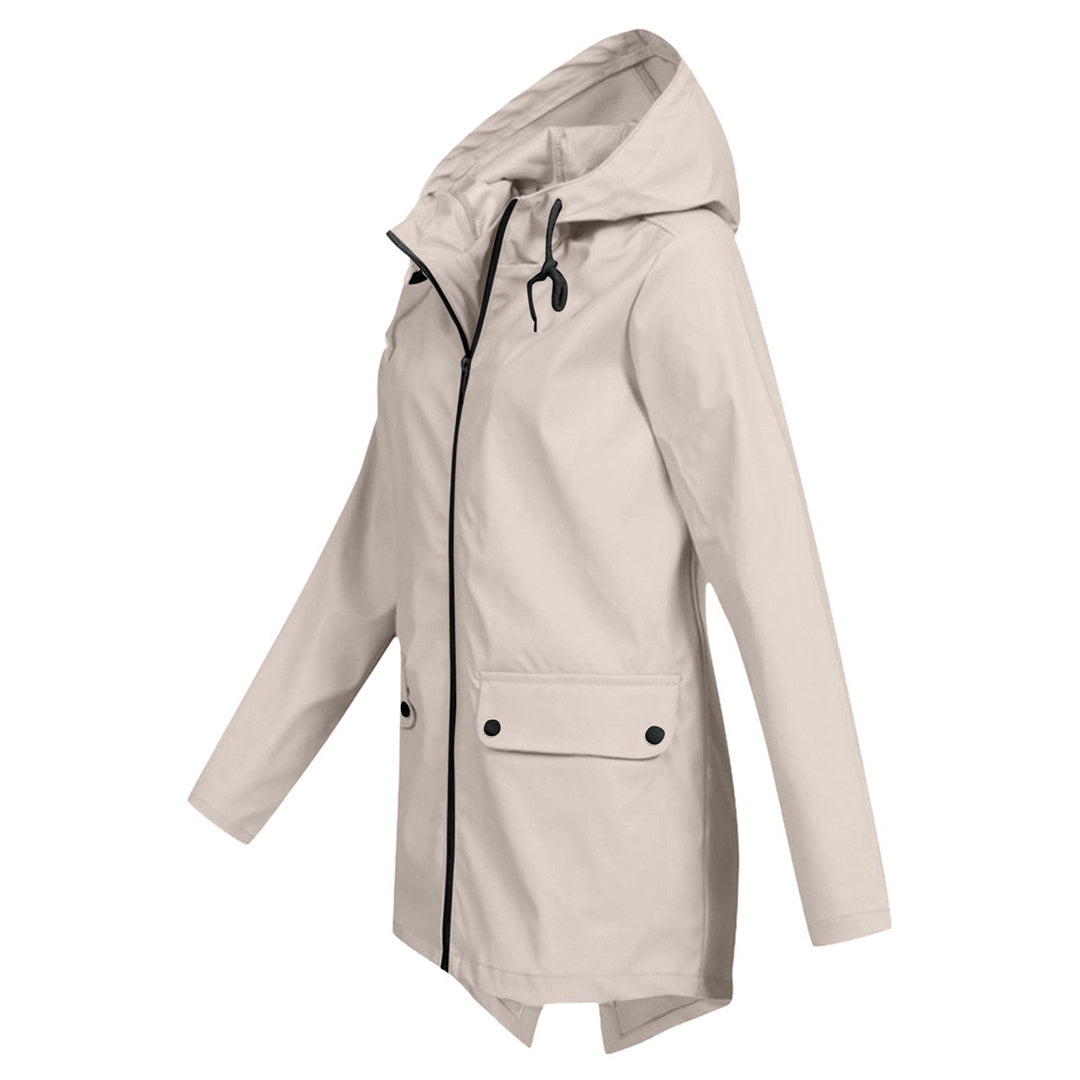 Wasserdichte Damen-Übergangsjacke mit Kapuze und Reissverschluss