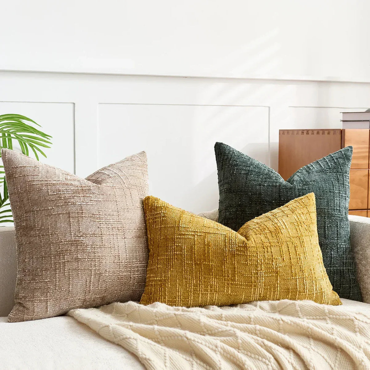 Chenille-Sofakissenbezug – Weiche, einfarbige Oberfläche | Elegante Dekoration für Wohnzimmer und Schlafzimmer